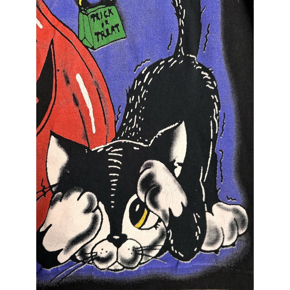 Vtg Halloween Pumpkin Kitty 1996 90s All Over Print T-shirt Unisex Sz L Costume - Picture 5 of 16